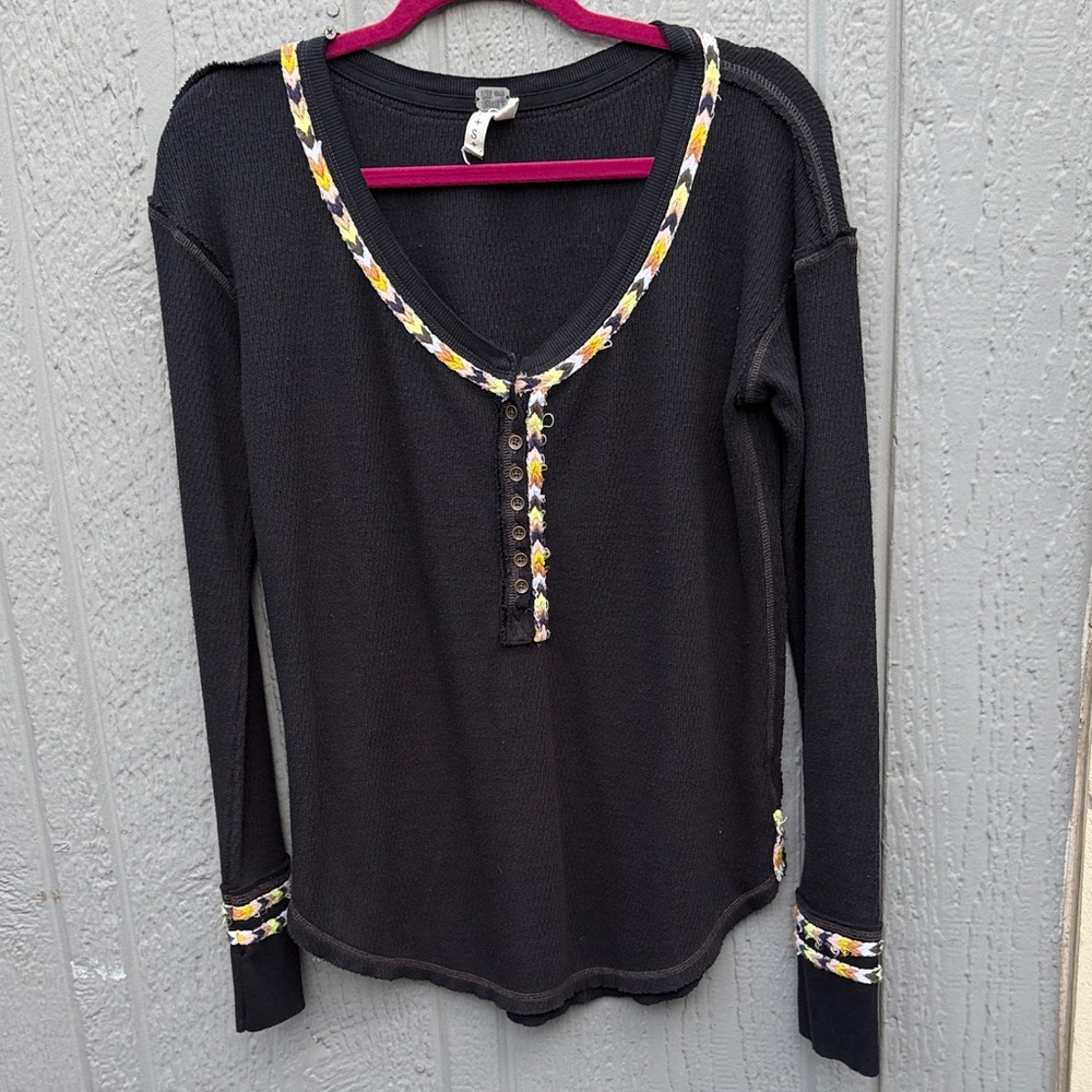 Free People Cotton Blend Rainbow Thermal Henley Top Size: S